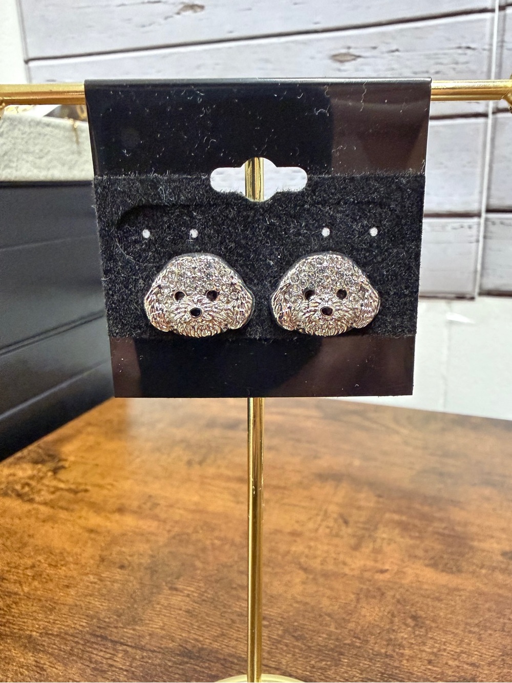 🍀3/$30 Silver Crystal Poodle Face Stud Earrings - Unbranded